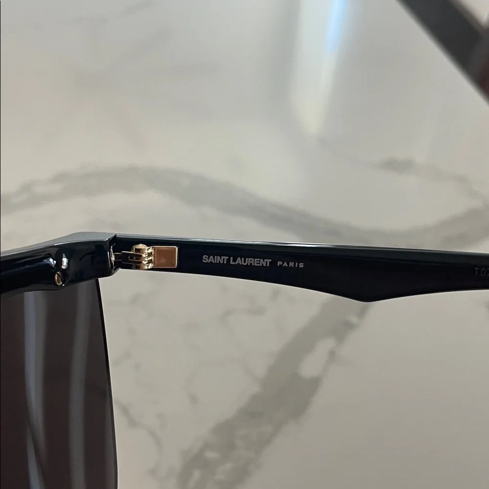 Saint Laurent Black and Silver Shield Sunglasses